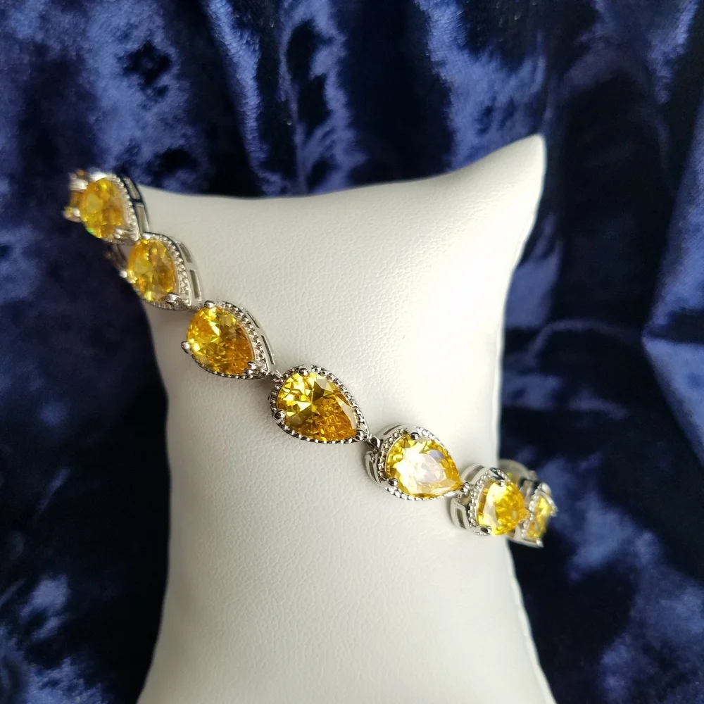 Swarovski Elements 925 Sterling Silver Large Yellow Citrine Teardrop Earrings - Picture 6 of 12